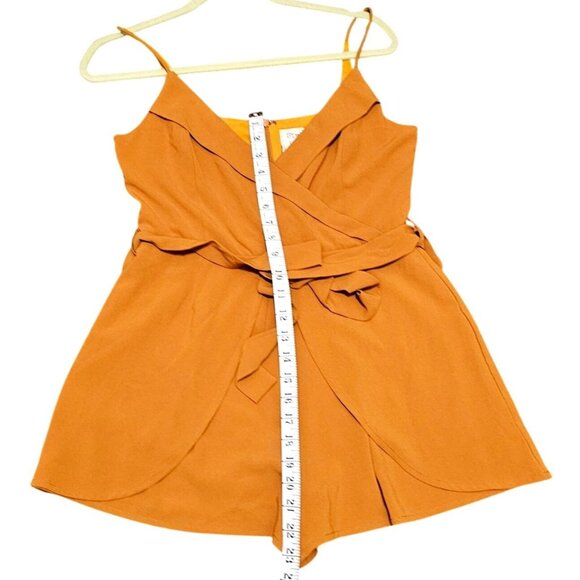 Womens Mustard Wrap-Front Romper With Adjustable Straps & Back Zipper By Style R - Picture 9 of 13